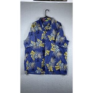 Roundy Bay Shirt Mens XL Blue Floral Hawaiian Short Sleeve Button Front Casual